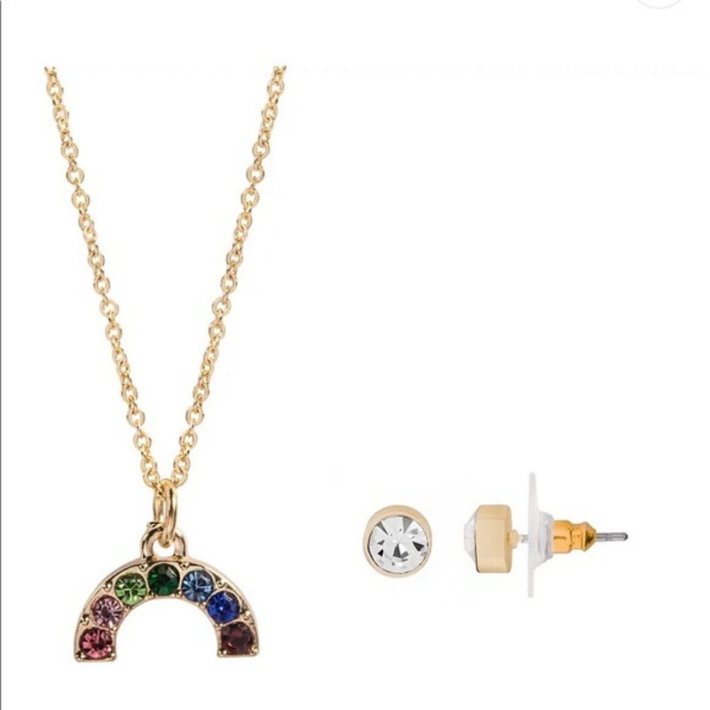 NWT LC LAUREN CONRAD LUCK RAINBOW COLORFUL NECKLACE & EARRINGS - Picture 3 of 5